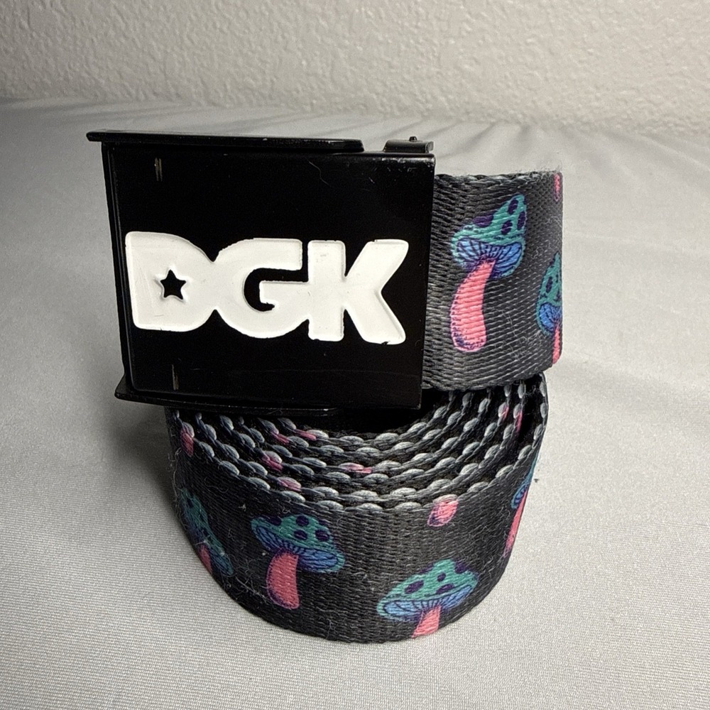 DGK Mens Black Mushroom Nylon Web Clamp Belt 49" Skater Y2K Unisex